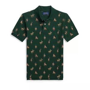 POLO RALPH LAUREN Boys Equestrian-Print Cotton Mesh Polo Shirt, Green, 2T
